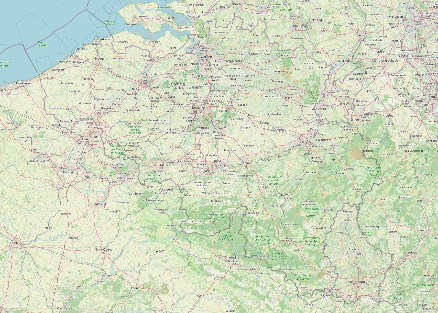 Map of Nexus sites and projects in Belgium.